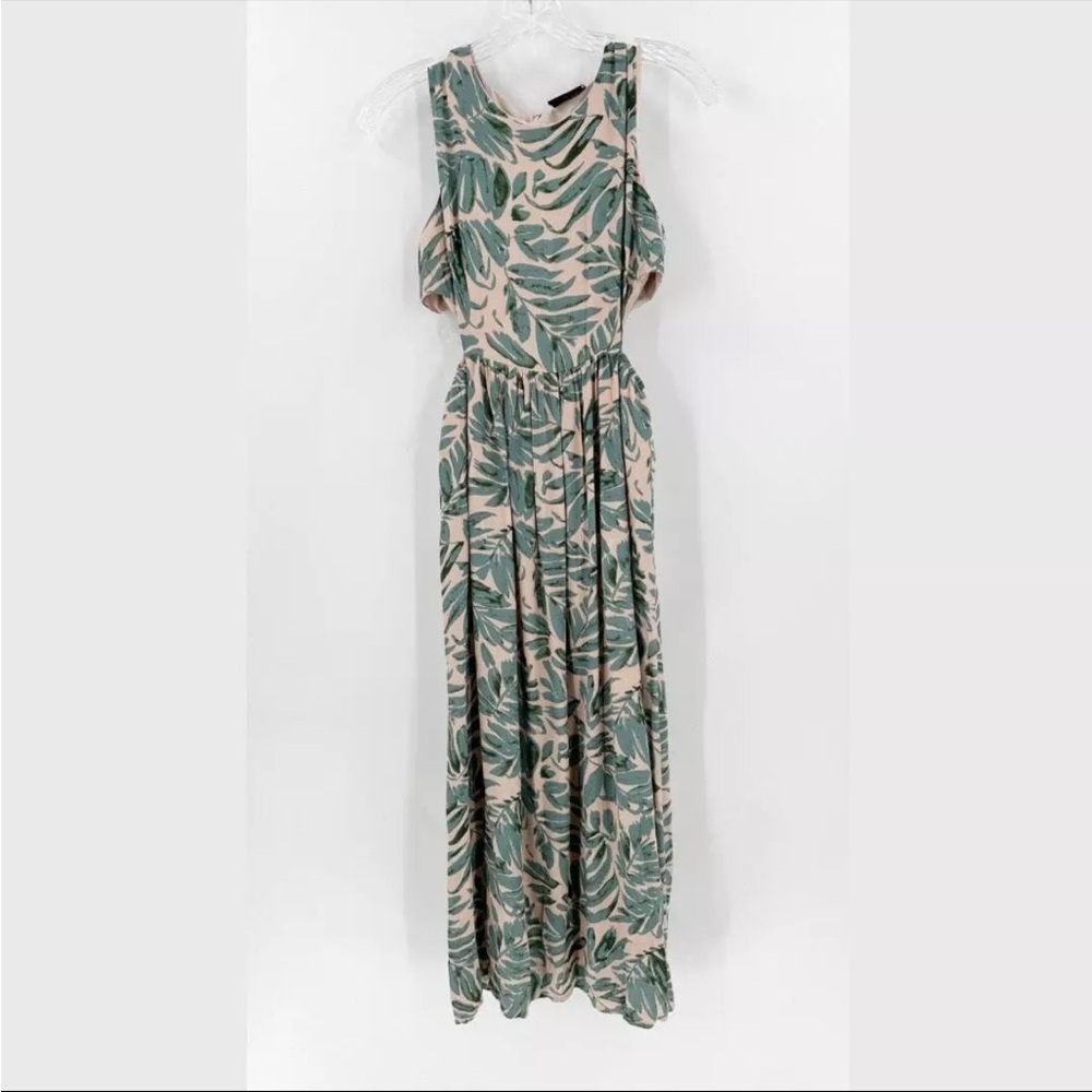 MIOU MUSE Isla Tropic Cutout Dress Green/Cream Size Small - Picture 2 of 4